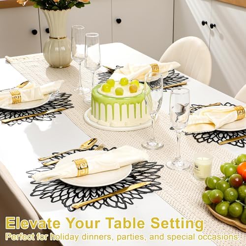 Set of 18 Round Placemats Black, Heat-Resistant PVC Table Mats with Luxury Metallic Glossy Finish for Thanksgiving Christmas Wedding Party Decor, Easy to Clean - Image 5