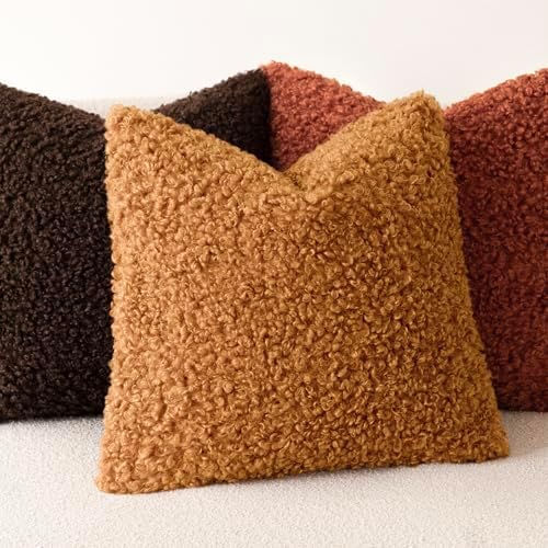 Foindtower Decorative Fuzzy Faux Fur Throw Pillow Covers 24x24 Inch Orange - Image 4