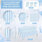 Funnymoom 434 Pcs Blue Striped Party Decorations Paper Plates Serves 48 - Image 3