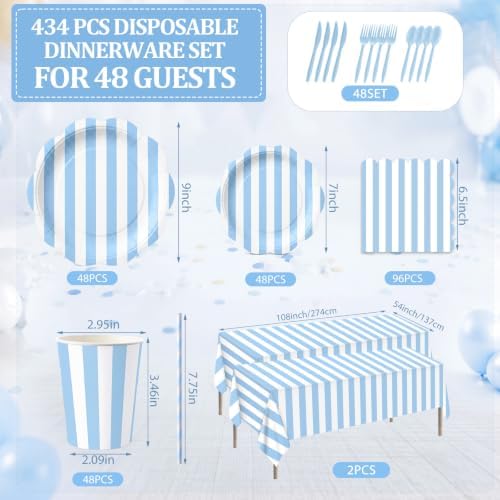 Funnymoom 434 Pcs Blue Striped Party Decorations Paper Plates Serves 48 - Image 3