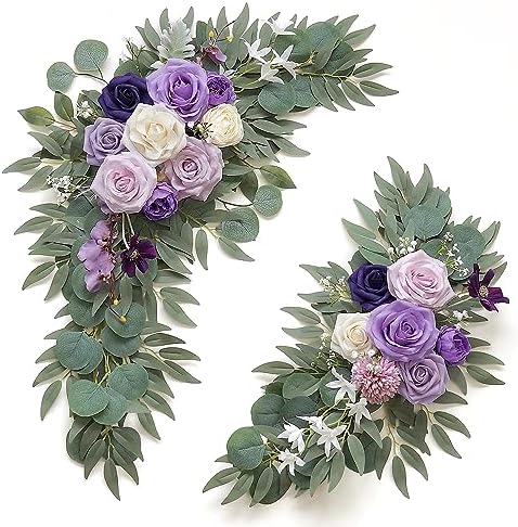 Olalaka Faux Flower Swag Set of 2 for Wedding Welcome Signs Floral Decorations, Purple Wedding Arch Flowers for Wedding Ceremony (Lilac & Purple & Cream) by Love%C2%A0Every%C2%A0Bit%C2%A0of%C2%A0Life