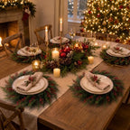 Christmas Round Placemat Set of 12 Artificial Cedar Wreath Charger - Image 4
