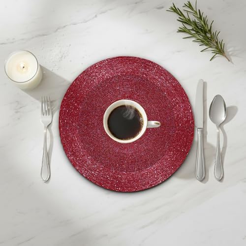 Lightnpro Handmade Beaded Placemats Set of 4 – 13 Inch Round Maroon Charger Mats | Handcrafted Artisan Table Accessories, Elegant Decorative Dining Table Décor for Holidays & Celebrations - Image 3