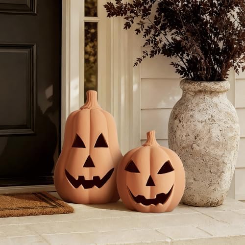 Halloween Decorations, Set of 2 Handmade Terracotta Jack O' Lanterns - Image 5