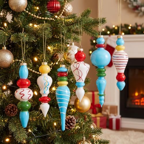 Soaoo 6 Pcs 6.3 in Multicolor Mercury Glass Finial Christmas Ornaments - Image 4