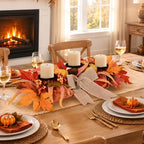 26" Fall Candle Holder Centerpiece with Pumpkins, Maple Leaves & Burlap Bow - Image 4