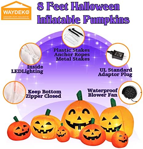 Halloween Inflatable Pumpkins Yard Decoration Lighted Blow Up Halloween Garden Lawn Decor 8 Feet - Image 3