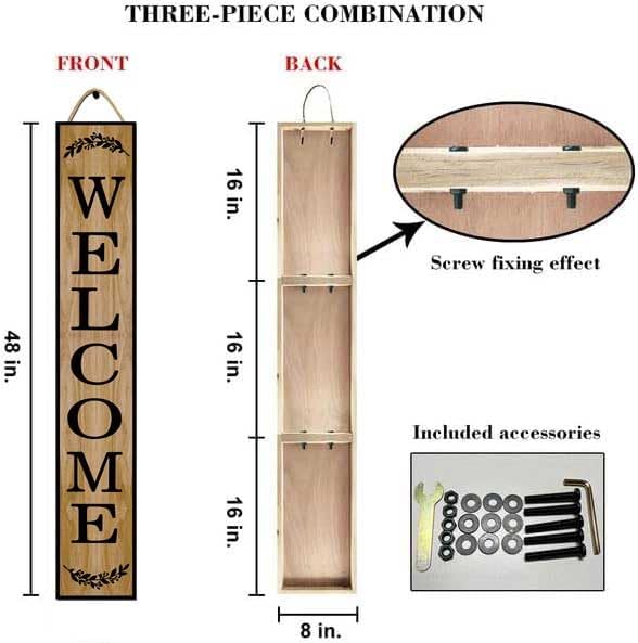 48 * 8 Inch - Welcome Sign for Front Door - Standing/Hanging Porch Decor Set, Multi-Wood Planks, Large Rustic, Indoor/Outdoor - Image 6