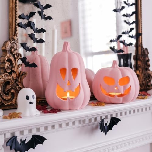 Tioncy Halloween Decor Terracotta Jack O Lantern Pumpkin Decor,Pink - Image 3