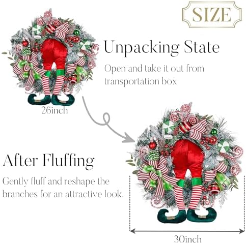 Valery Madelyn 30" Pre-Lit Christmas Wreath for Front Door with Lights Elf - Image 6