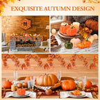 Fanfanwin 33 Pcs Thanksgiving Fall Table Centerpieces Decorations for Home 1 Thanksgiving Table Runner 30 Artificial Pumpkins 2 Maple Leaf Garland for Autumn Fall Party Favors - Image 5