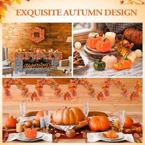 Fanfanwin 33 Pcs Thanksgiving Fall Table Centerpieces Decorations for Home 1 Thanksgiving Table Runner 30 Artificial Pumpkins 2 Maple Leaf Garland for Autumn Fall Party Favors - Image 5