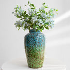 11 Inch Tall Ceramic Flower Vase, Unique Green Blue Vase for Home Decor by YINUOWEI