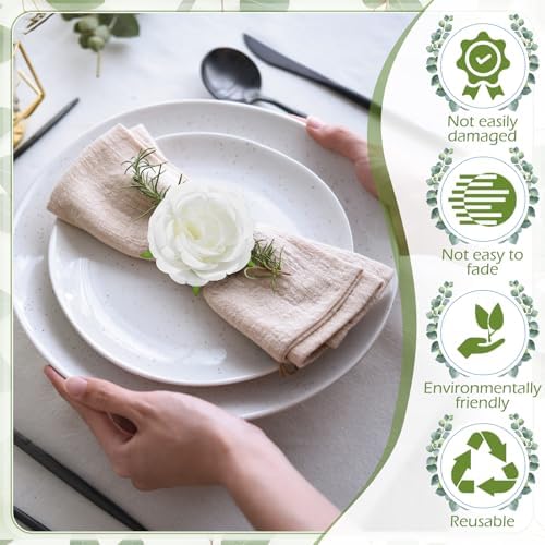 Yunsailing 24 Pcs Flower Napkin Rings Peony Floral Handmade Napkin Holder Rings Handicraft Holder for Table Decorations Wedding Holiday Banquet Luncheons Birthday Party Picnics Supplies(White) - Image 3