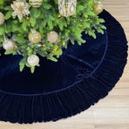 84-Inch Ruffled Velvet Christmas Tree Skirt, Navy Blue by StarryDynamo
