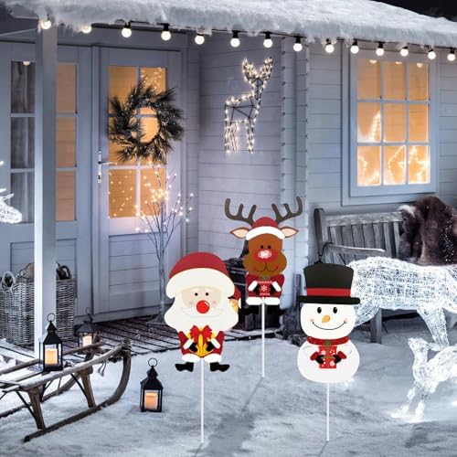 3 Pack 23.3 Inches Christmas Yard Signs with Stakes, Metal Standing Reindeer, Santa Claus, and Snowman Yard Signs for Garden Decor, Outdoor Winter Xmas Ornaments for Home Front Door Lawn Decorations - Image 6