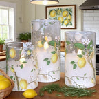 Flameless LED Candles with Remote Lemon Decal Glass Flickering Battery Operated Candles for Home Room Party Wedding Holiday Christmas Decor - Set of 3 - Image 2
