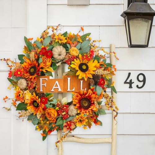24 Inch Fall Wreaths for Front Door Autumn Wreath with Fall Sign - Image 5