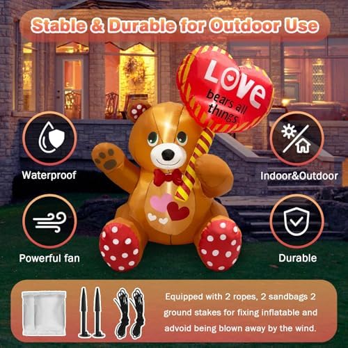 Valentines Day Inflatables Outdoor Decorations Love Blow Up Yard Décor Sweet Romantic Cute LED Lights for Indoor Outside Wedding Holiday Party Garden Lawn (Bear) - Image 4