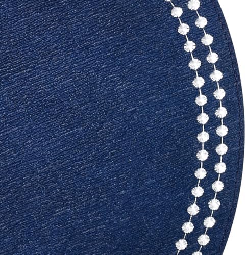 Bodrum Pearls Round Embroidered Placemats Set of 4 – 15" Elegant Table Mats for Dining, Weddings & Special Occasions, Decorative, Wipe-Clean Vinyl Placemats, Navy/White - Image 3