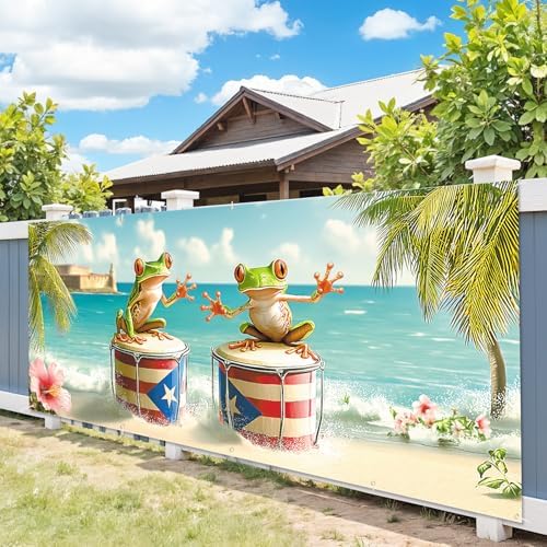 7 * 16ft Vibrant Puerto Rico Garage Door Banner, Tropical Island Style Decor Flag, Retro Castle Pattern Photo Backdrop, Cultural Pride Background for Outdoor Festival Holiday Garage Door Decoration - Image 5