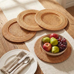 4 Pack Woven Round Rattan Chargers 13 Inch, Natural - Image 4