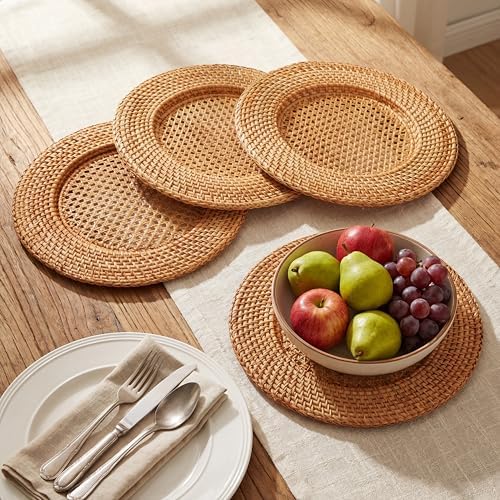 4 Pack Woven Round Rattan Chargers 13 Inch, Natural - Image 4