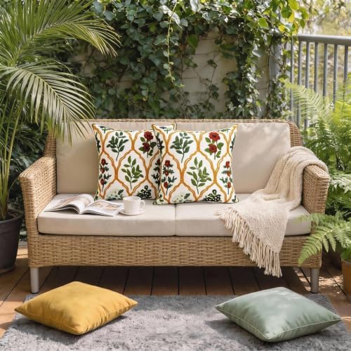 Alysheer Floral Decorative Embroidered Throw Pillow Cover 18"x18", 2pcs Red - Image 3