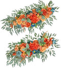 TINGE TIME Burnt Orange & Dark Teal Flower Garlands, 2 PCS Artificial Eucalyptus Garlands, Handcraft Artificial Rose Arch Flower for Wedding Arch Sweetheart Table Ceremony Backdrop Decoration for Home by TINGETIME