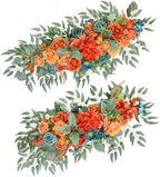 TINGE TIME Burnt Orange & Dark Teal Flower Garlands, 2 PCS Artificial Eucalyptus Garlands, Handcraft Artificial Rose Arch Flower for Wedding Arch Sweetheart Table Ceremony Backdrop Decoration for Home by TINGETIME
