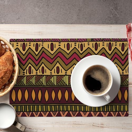 Set of 6 African Decorative Placemats 12x18 Inches, Geometric Abstract Vintage African Patterns, Washable, Wear Resistant, Heat Resistant - Image 3