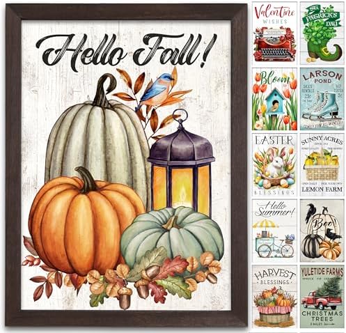 Farmhouse Wall Decor for your Home - 12x16 Rustic Wood Frame with 14 Interchangeable Sayings for the 4 Seasons, Christmas, Easter, Thanksgiving & July 4 by PARALLELDECOR