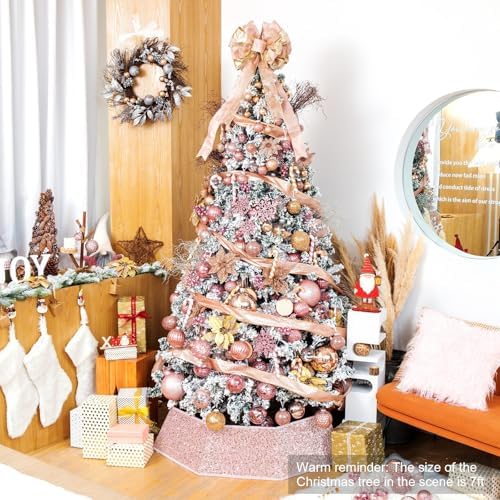 XmasExp Christmas Tree Collar, 33.5 inch Sequin Tree Skirt Stand Base Cover for Home Decor, Large Size 6 Piece, Rose Gold - Image 5