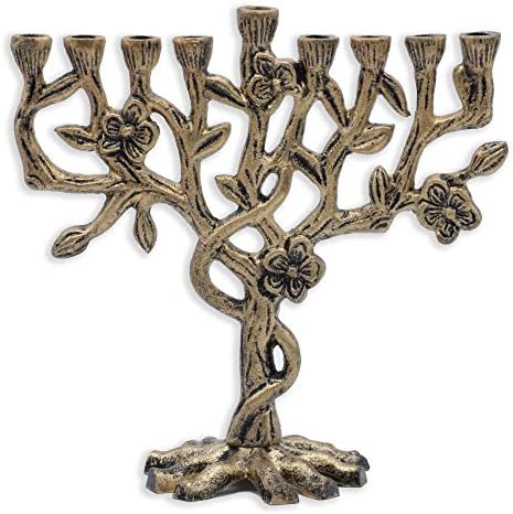 Ner Mitzvah Tree of Life Menorah for Chanukah - Fits All Standard Candles - Artistic Bronze Gold Menorah - 8" High by NerMitzvah