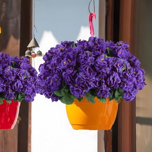 Hananona 12 Pcs Artificial Geranium Flowers for Outdoors Geranium Silk Flowers Outdoor UV Resistant Garden Plants Faux Flowers for Home Kitchen Table Centerpieces Decor (12, Purple) - Image 4