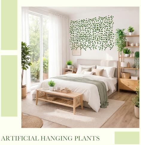 XunYee 12 Pack Fake Plants & Hanging Plant Set for Wall Plant Decor, White - Image 5