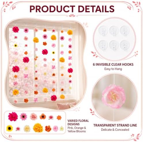 6 Pcs Pink and Orange Hanging Flowers Garland Artificial Floral Garland - Image 3