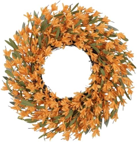 24 Inch Orange Forsythia Fall Wreath for Front Door by Bibelot