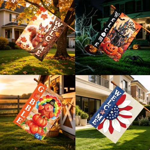 Seasonal House Flags Set of 12 Double Sided 28 x 40 Inch Garden Flags for Outside,Yard Flags,Outdoor Home Decorfor for All Seasons,Holiday Decoration for Christmas, Halloween, Easter, 4th of July, Thanksgiving - Image 6