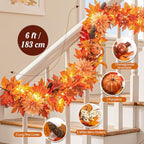 Lewondr 6ft Fall Garland with Lights for Mantel, 20 LED, Fruits & Dahlia - Image 2