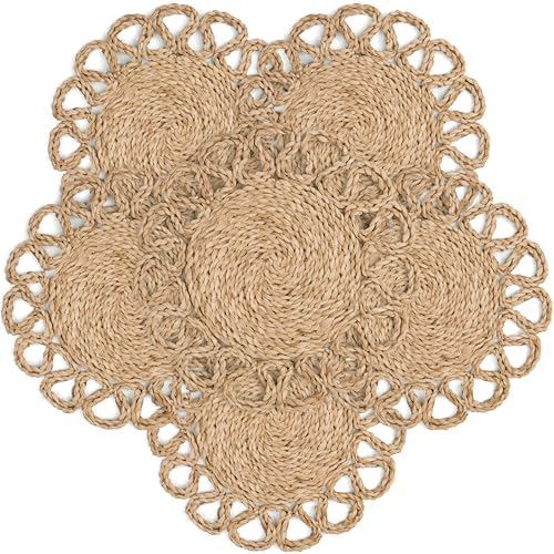 13.8" Set of 6 Corn Husk Woven Round Placemats by DaiVuCrafts by DaiVuCrafts