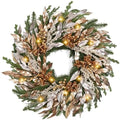 Christmas Wreaths for Front Door - 8 Lighting Modes 26 Inch Real Touch Pine Wreath with Gold Leaves & Champagne Berries Prelit Winter Wreath for Outdoor Christmas Decorations Windows Indoor Home Decor by Zmtyykh