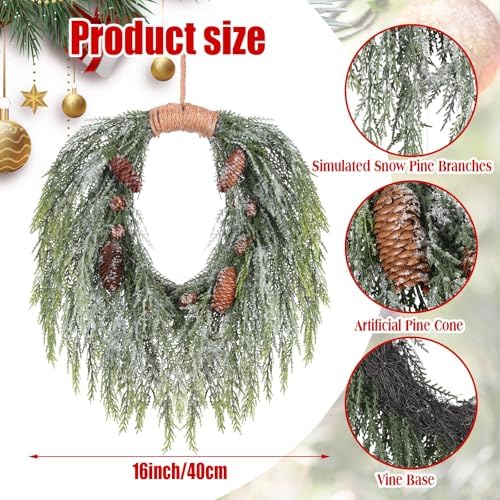 Suncalla Christmas Snowy Norfolk Pine Wreath 16" for Front Door Greenery - Image 2