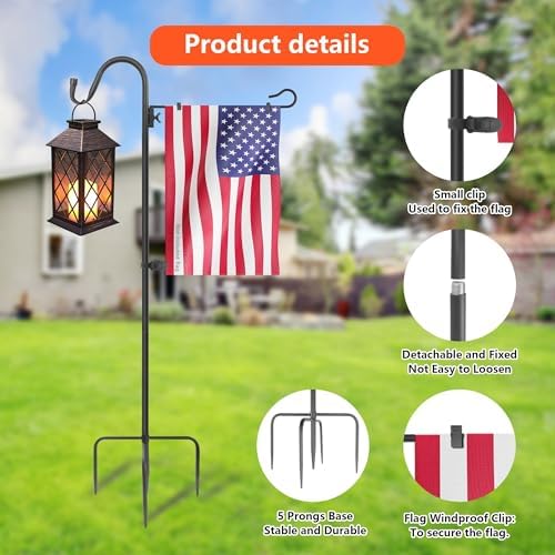 Upgraded Garden Flag Stand 65.3" Garden Flagpole Stand with Shepherd Hooks for 28 x 40 Flags Yard Flag Holder Stand for Garden Flags(Without Solar Lights & Flag) - Image 3