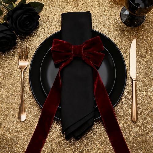 Meseey 12 Pcs Burgundy Velvet Bow Napkin Rings, 4x7 Inch Elegant Bow with 1.6 Inch Napkin Holder, Decorative for Wedding Christmas Thanksgiving Dinner Party Table Setting - Image 6