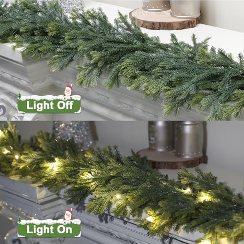 6 FT Christmas Garland Pre Lit Cedar Garlands Artificial Pine Cypress Garlands for Dining Tables Mantle Porches Outdoor Christmas Decorations - Image 3