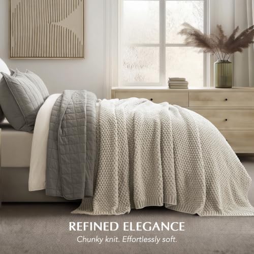 EVERGRACEHOME Chunky Chenille Knit Throw Blanket, 108x92, Warm Gray - Image 4