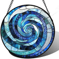 Blue Ocean Wave Stained Glass Window Hanging Suncatcher Gift for Women 15" by Follow