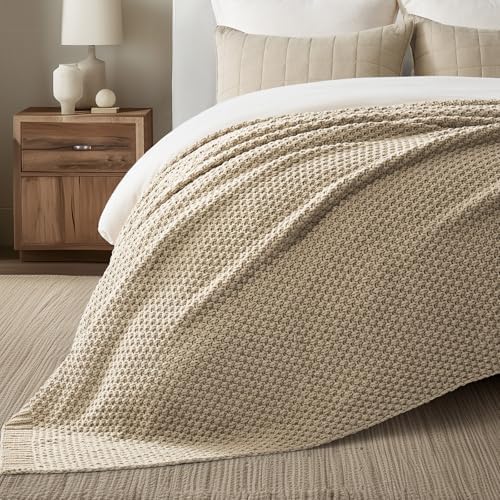 EVERGRACEHOME Chunky Chenille Knit Throw Blanket, 90 x 90, Sand Dune - Image 4