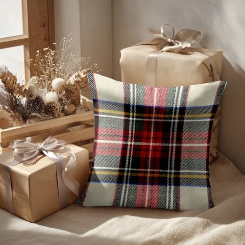 Batmerry Scottish Tartan Throw Pillow Covers, Green Wool Plaid Symmetric Square Fashion Decorative Pillow Covers Digital Printing Blended Fabric for Couch Sofa Bed Invisible Zipper 24X24 in(Set of 2) - Image 2